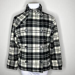 Woolrich Jacket XS Womens Moccasin Plaid Peacoat Double Breasted Wool Zip Cuffs
